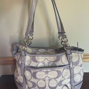 Coach Shoulder Bag in Gray and lilac.